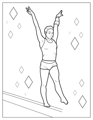 Realistic Gymnast On Balance Beam Coloring Page