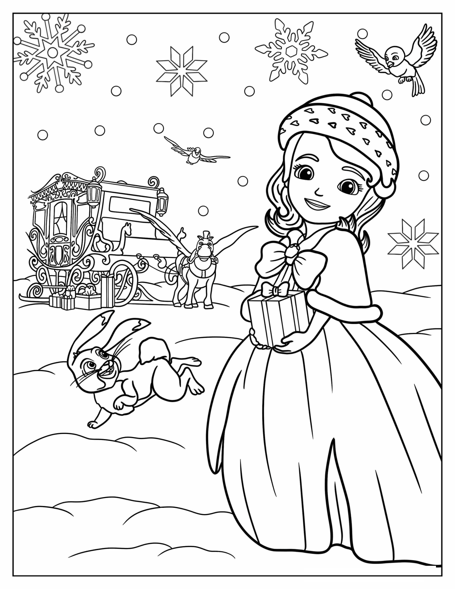 Sofia The First With Christmas Present In Snow