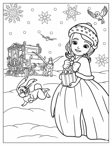 Sofia The First With Christmas Present In Snow