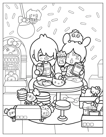 Toca Boca Boy And Girl With Hello Kitty Merch Coloring Sheet