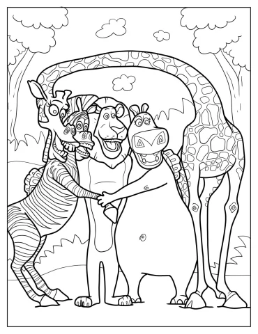 Marty, Melman, Alex, And Gloria Hugging One Another