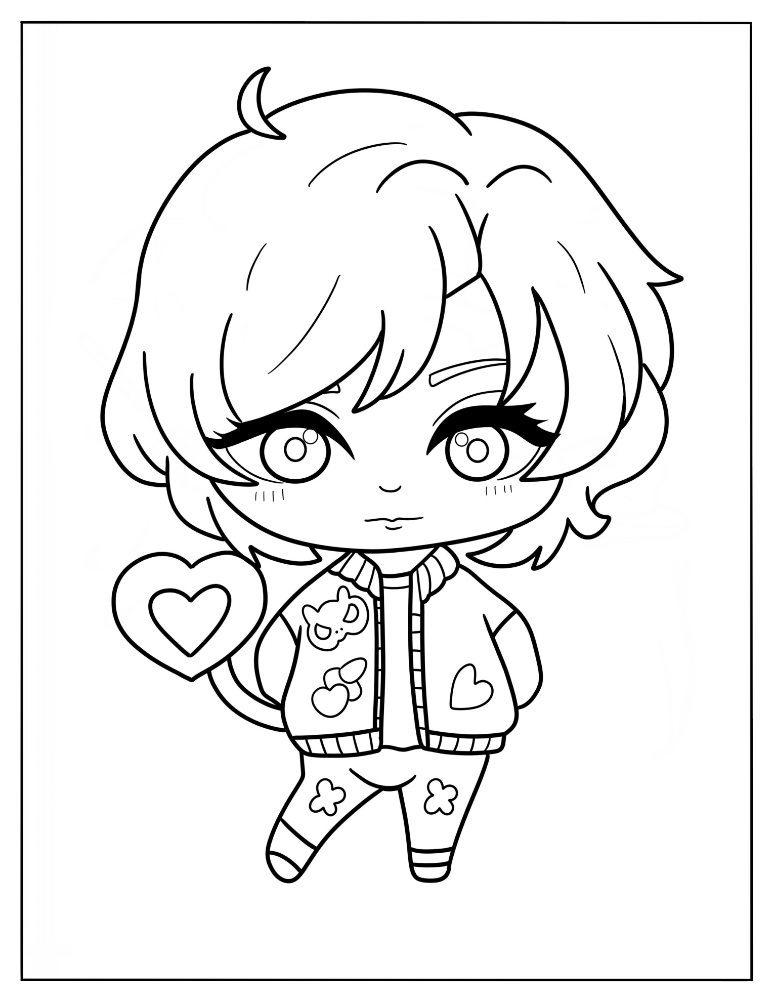 Cute Chibi Boy With Love Heart Tail Coloring Page