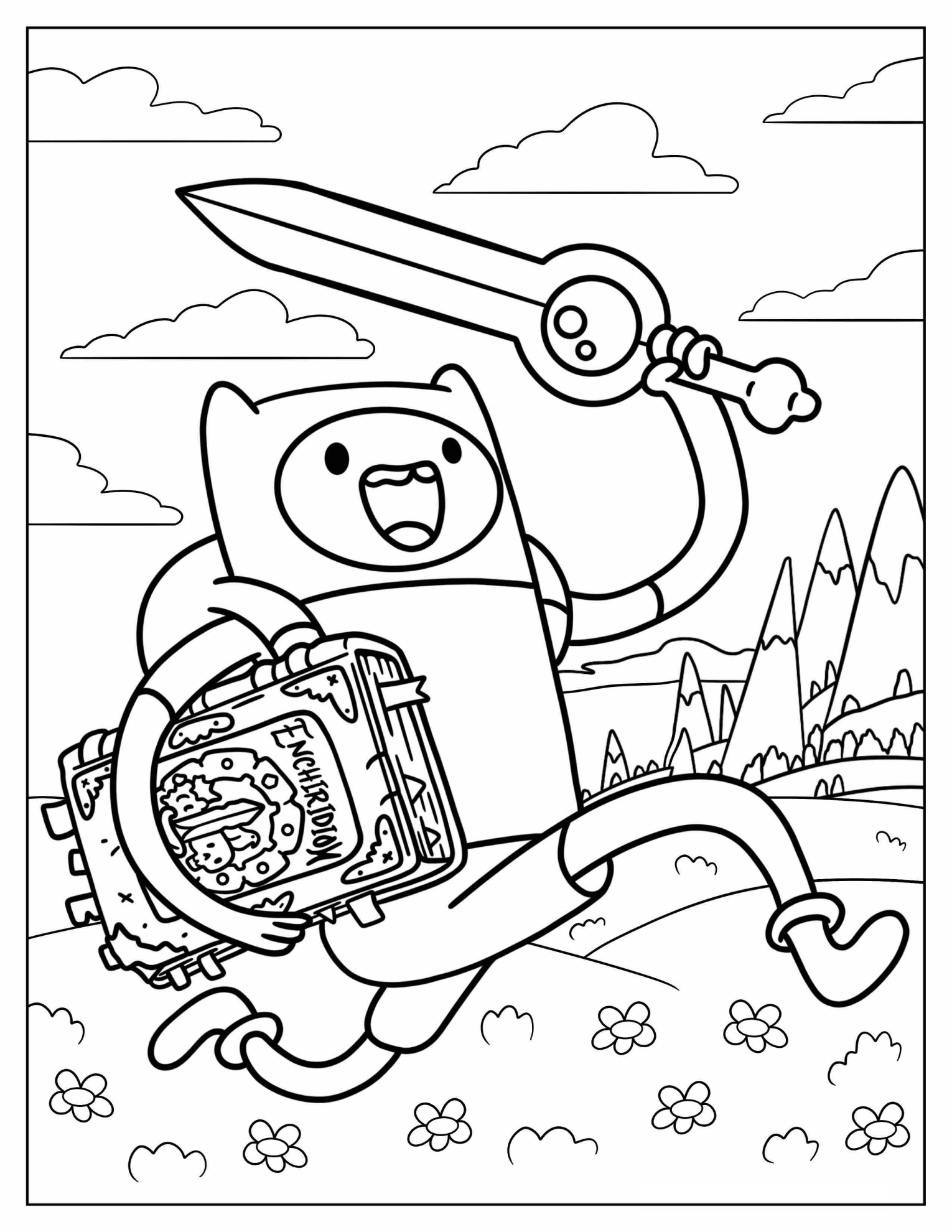 Finn Running With The Sword And The Enchiridion Coloring Page