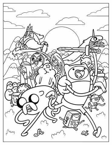 Detailed Adventure Time Poster Coloring Sheet
