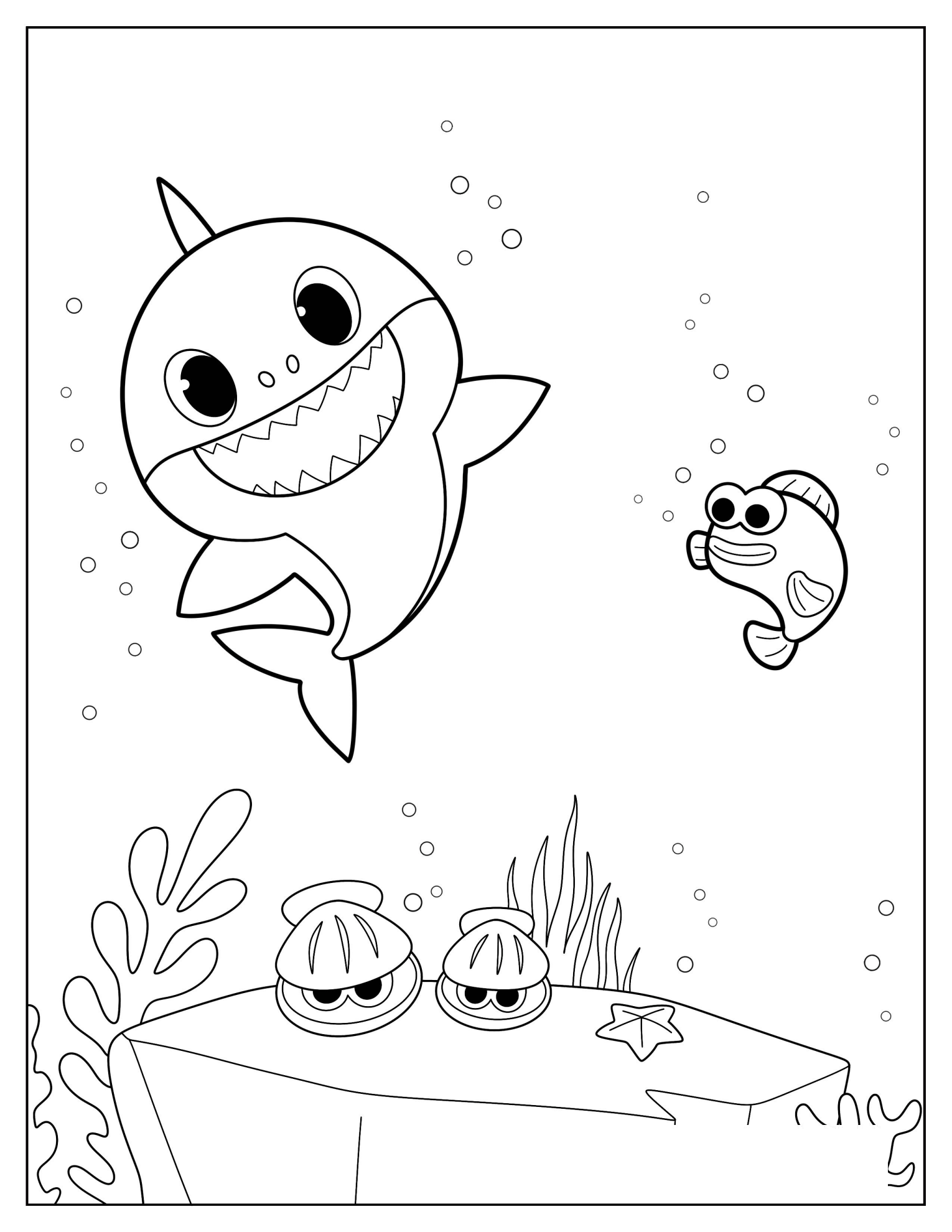 Baby Shark With William Coloring Page For Preschoolers