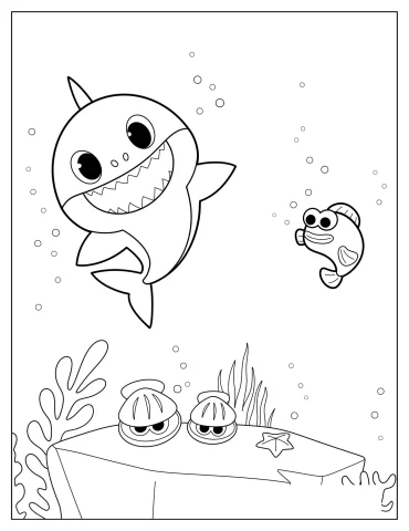 Baby Shark With William Coloring Page For Preschoolers