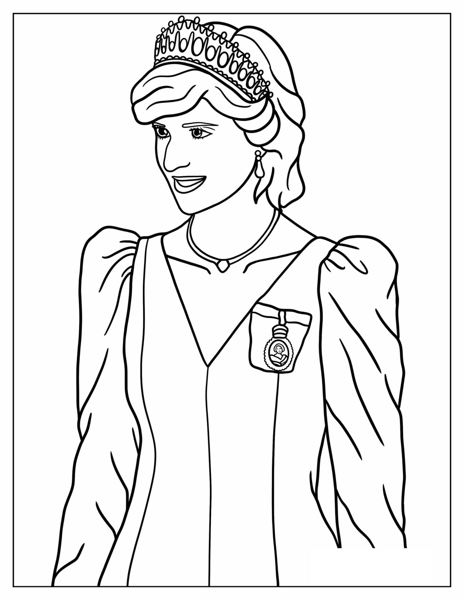 Realistic Princess Diana Coloring Page
