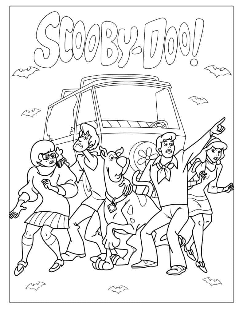 Scooby Gang With The Mystery Machine Coloring Page
