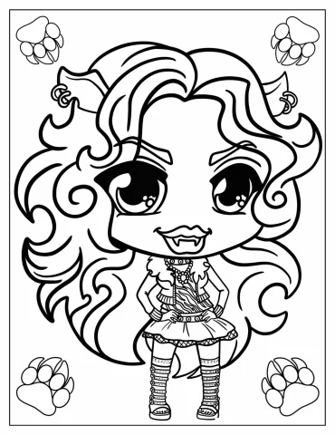 Chibi Clawdeen Wolf Coloring Page For Kids