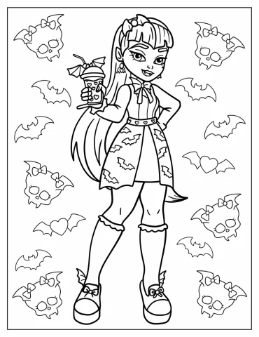 Draculaura Holding Drink Coloring Page For Kids