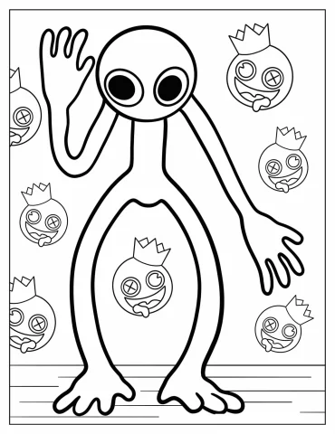 Simple Purple Rainbow Friend Waving Coloring Sheet