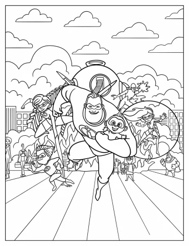 Incredibles Family Fighting Villains With Other Superheroes