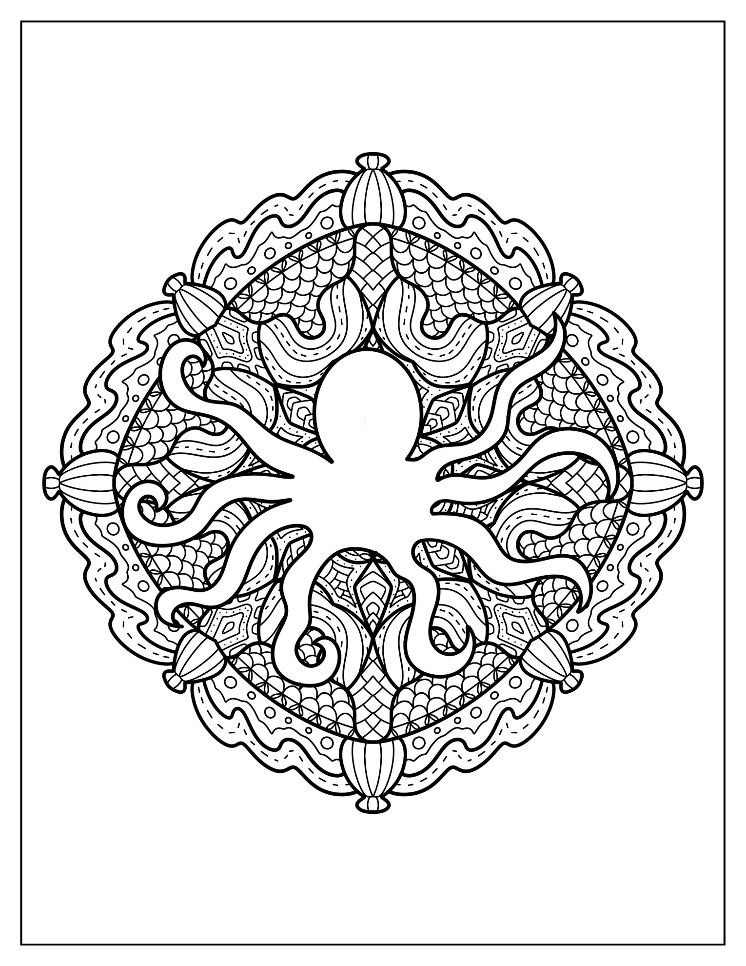 Intricate Nautical Mandala With Octopus In The Middle
