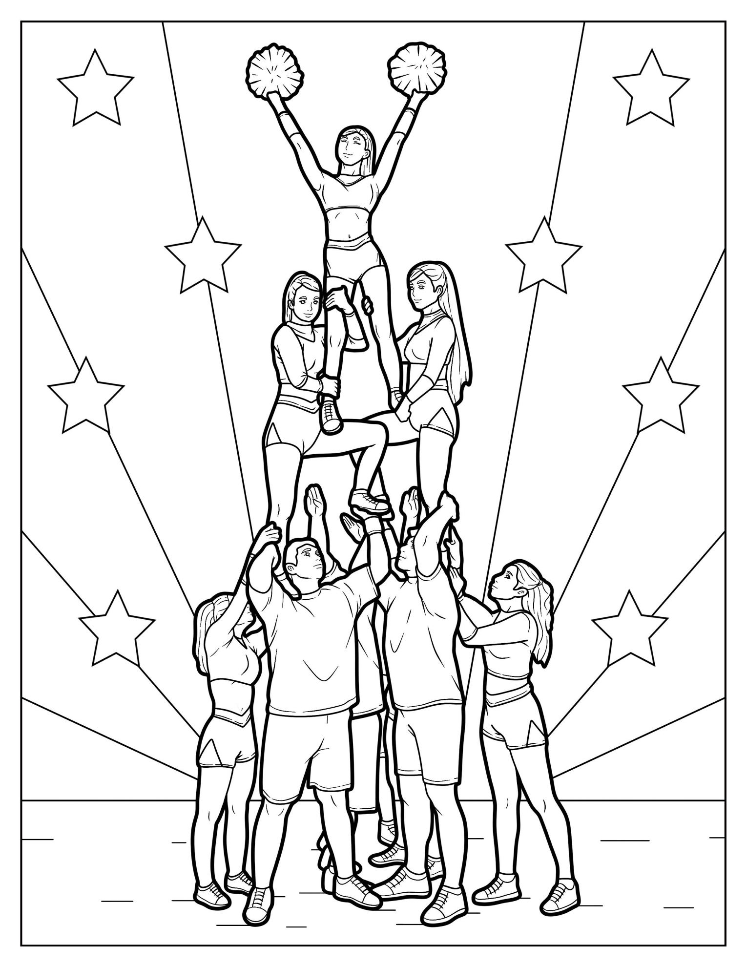 Cheerleaders Making Pyramid Stunt