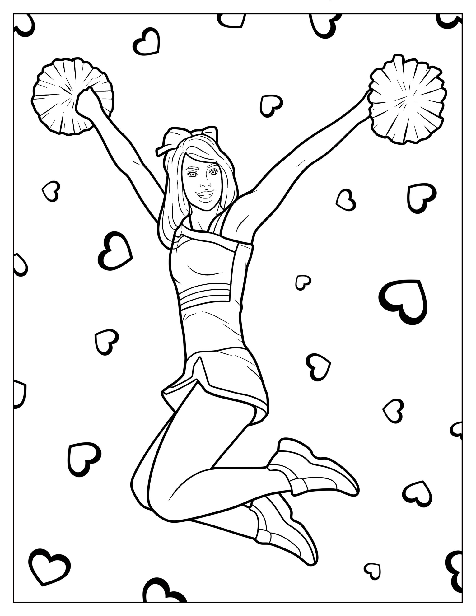 Cheerleader Jumping With Both Arms Up Coloring Page
