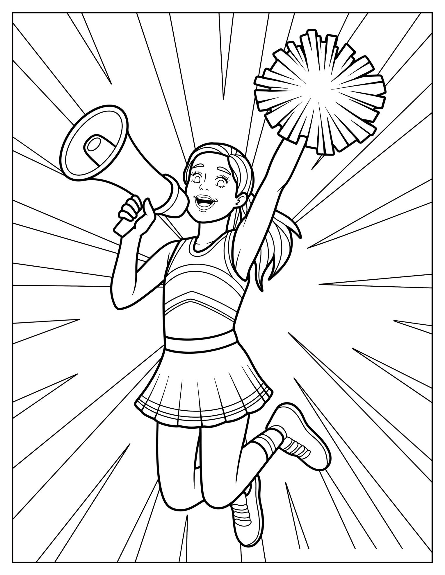 Cheer Captain’s Victory Leap with Megaphone Coloring Page