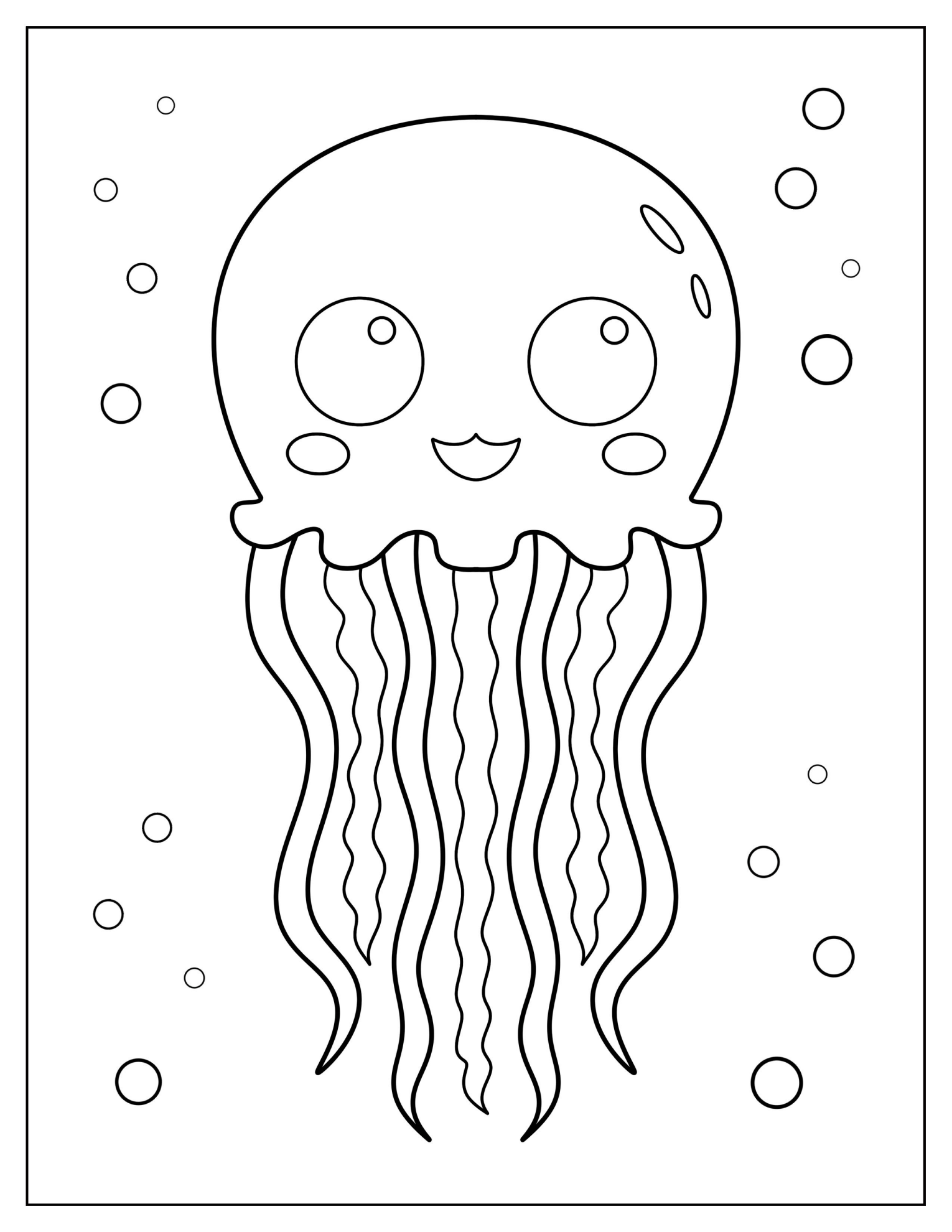 Simple Cartoon Jellyfish With Bubbles