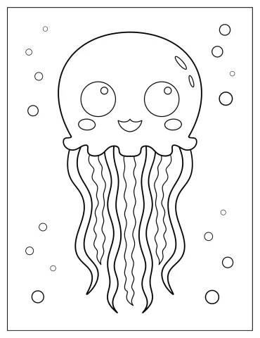 Simple Cartoon Jellyfish With Bubbles