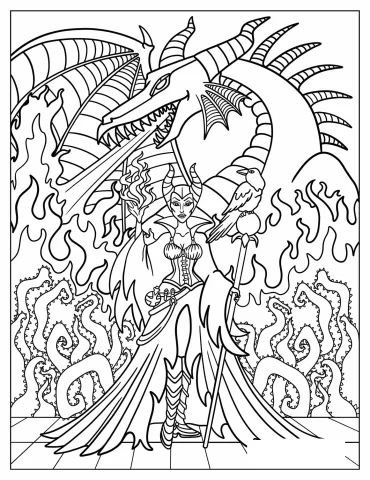 Vintage Disney Maleficent Starting Fire Coloring Page