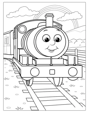 Percy Pulling a Train Carriage To Color_