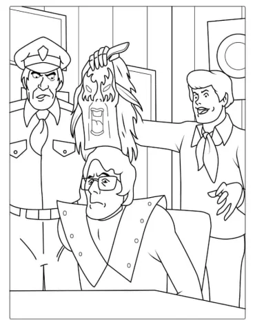Halloween Coloring Page of Fred Revealing Real Ghost In Scooby-Doo