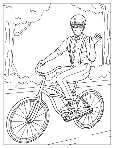 Blippi Riding a Bicycle Coloring Sheet
