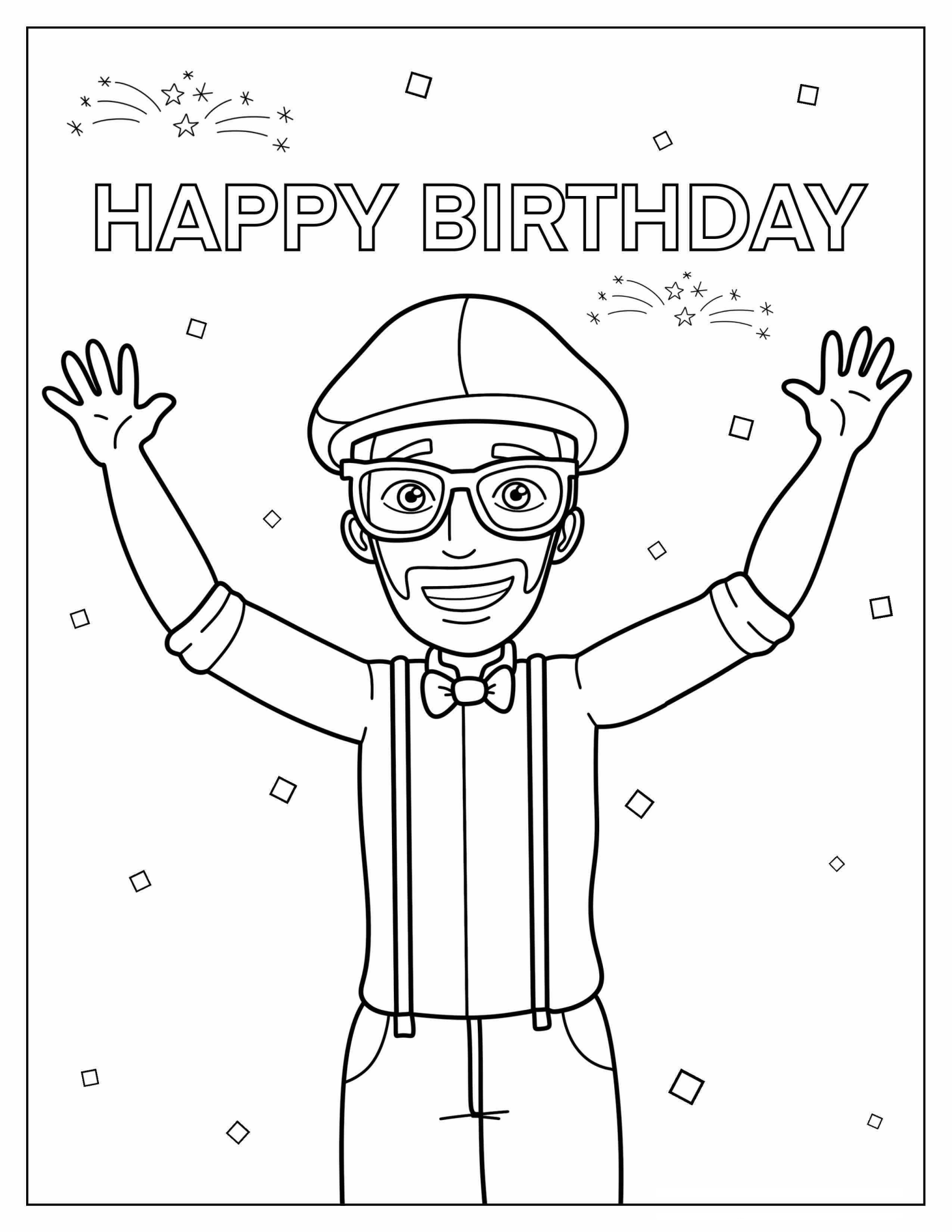 Happy Birthday Blippi Coloring Sheet For Kids