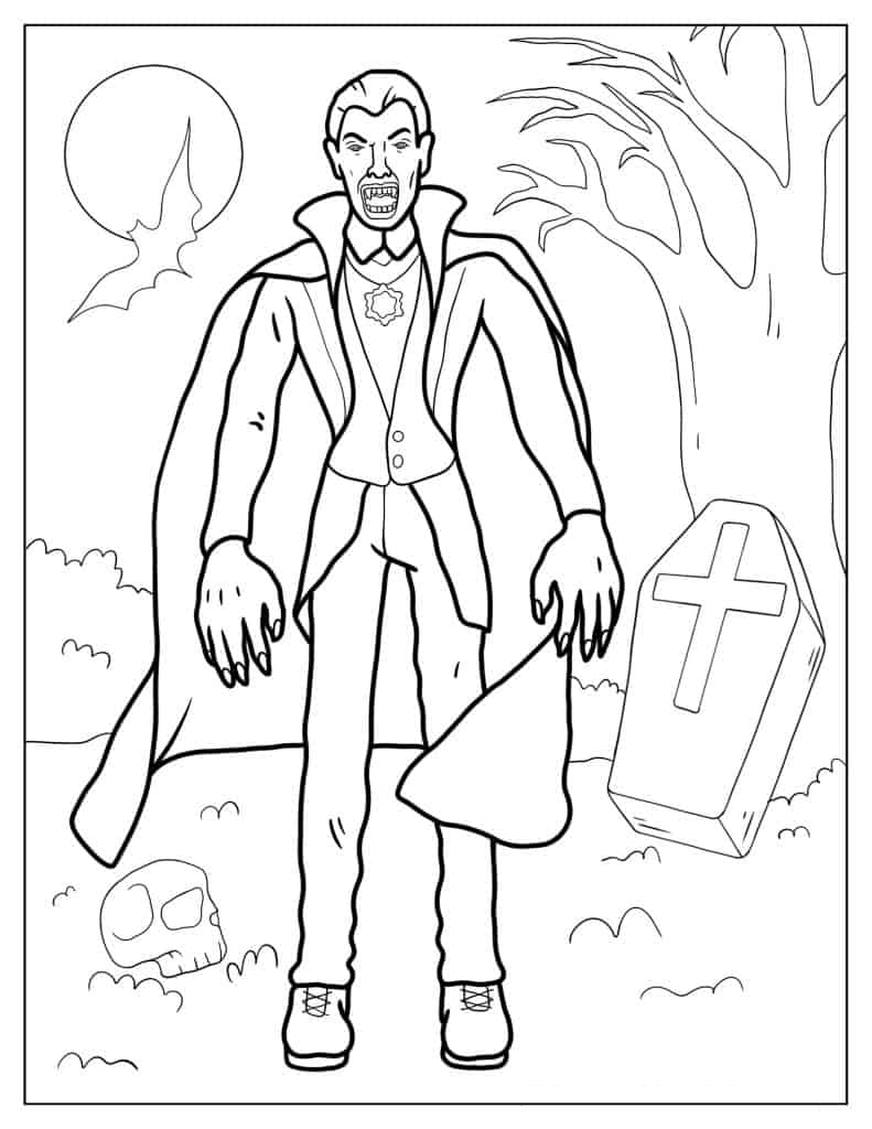 Coloring Page Of Vampire During Halloween