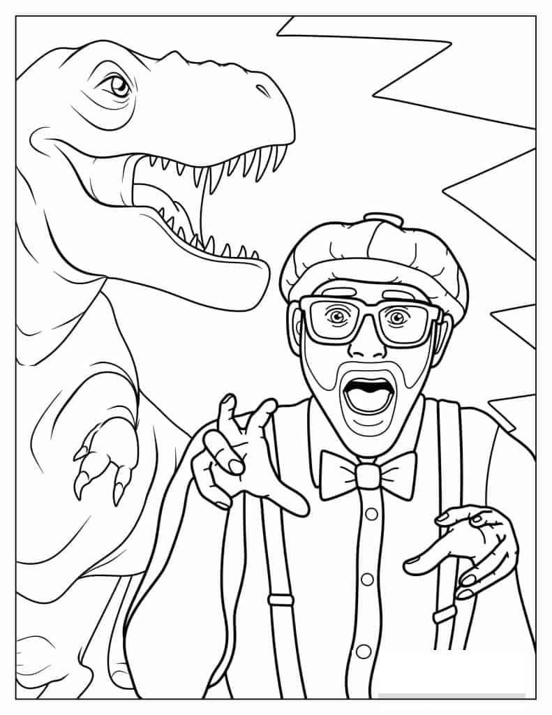 Blippi Being Chased By Dinosaur To Color