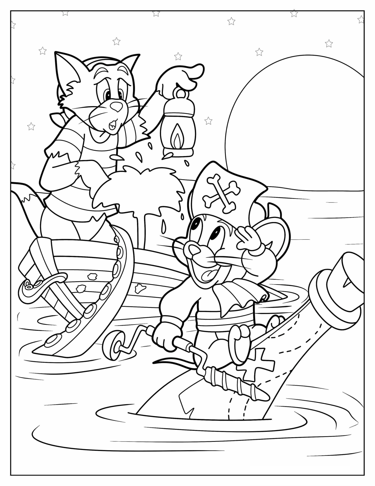 Coloring Page of Pirate Tom and Jerry for Kids