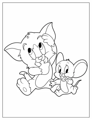 Kawaii Outline of Baby Tom and Jerry