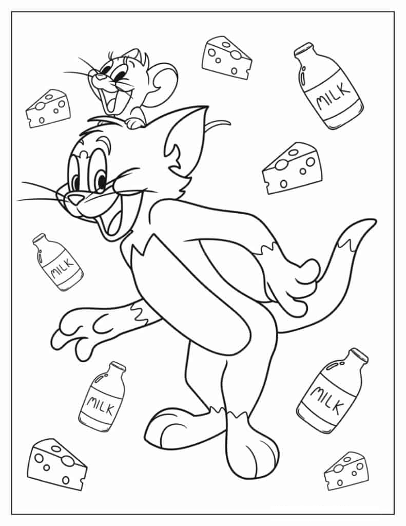 Simple Coloring Sheet of Tom and Jerry