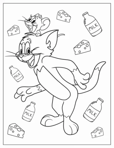 Simple Coloring Sheet of Tom and Jerry