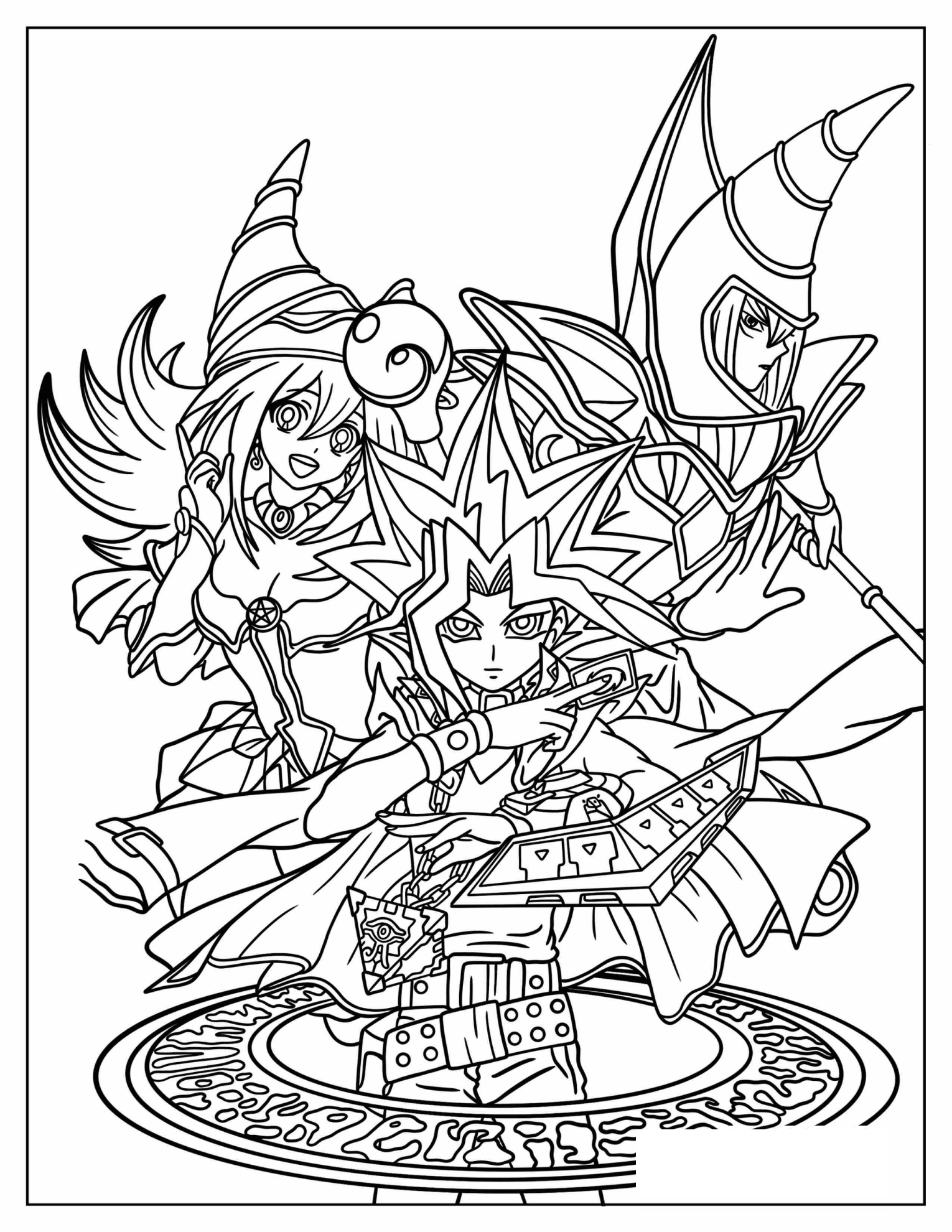 Yugi Mutou With Dark Magician And Dark Magician Girl Coloring Sheet