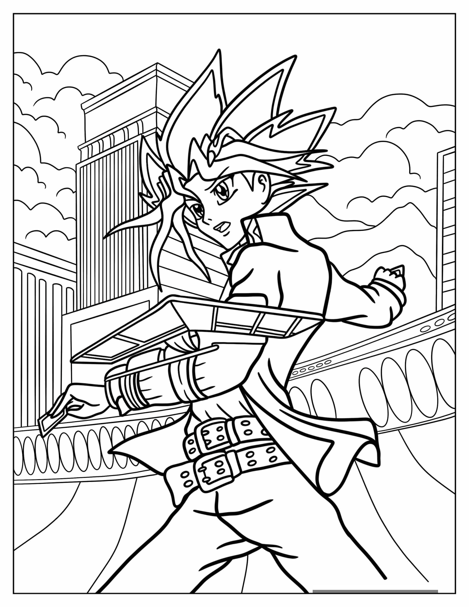 Yugi Mutou In Duel Monsters Battle Coloring Page