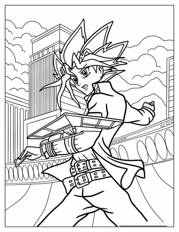 Yugi Mutou In Duel Monsters Battle Coloring Page