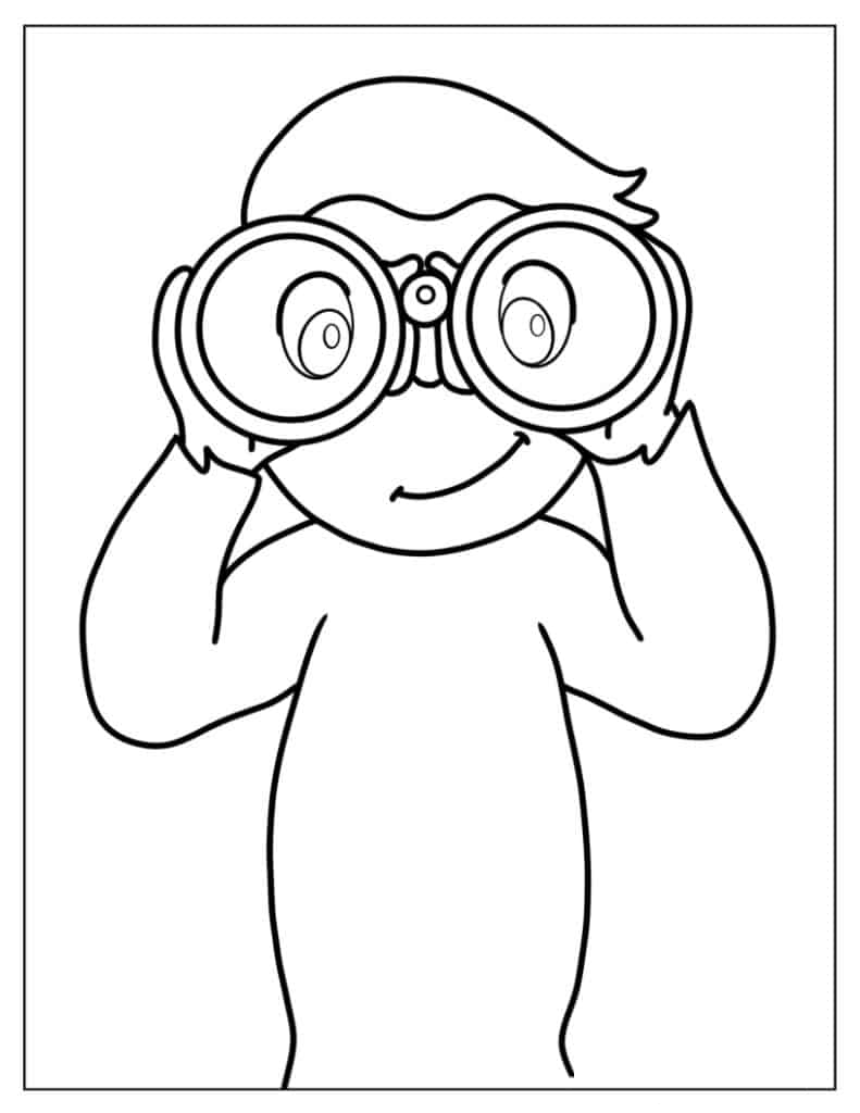 Coloring Page Of Curious George Looking Through Binoculars