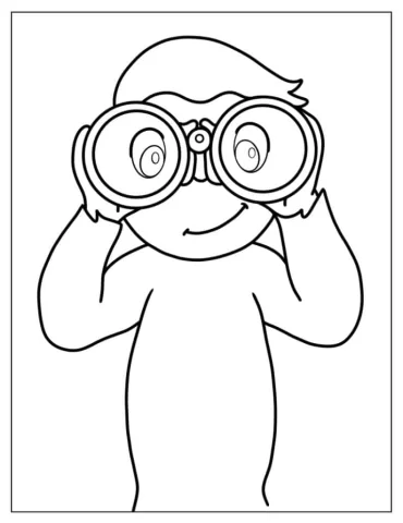 Coloring Page Of Curious George Looking Through Binoculars