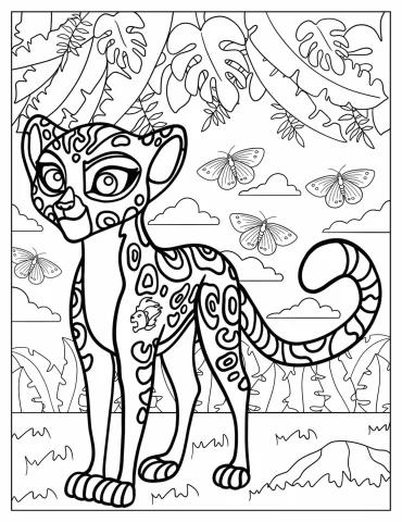 Cheetah Fuli With Butterflies Coloring Page