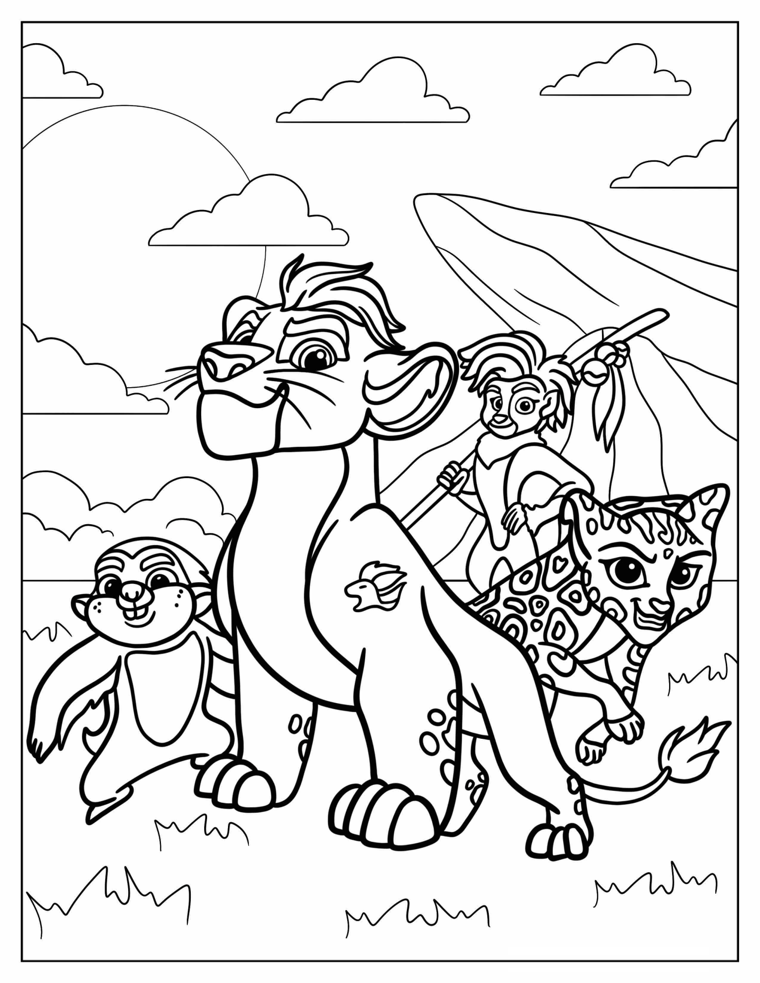 Kion And The Lion Guard In Front Of Pride Rock