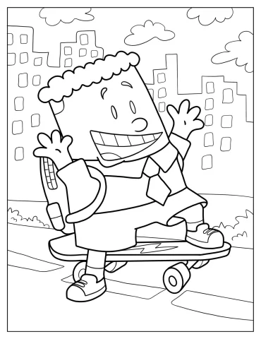 Kawaii George Beard Skateboarding Coloring Page