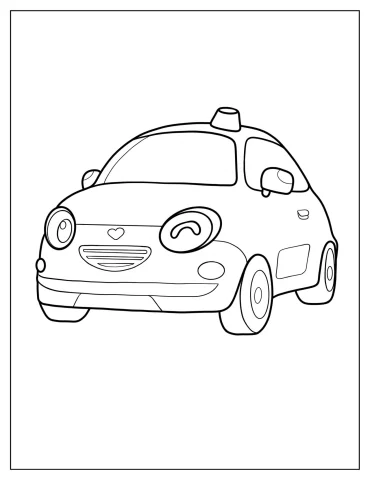 Kawaii Heart The Hatchback Car Coloring Page