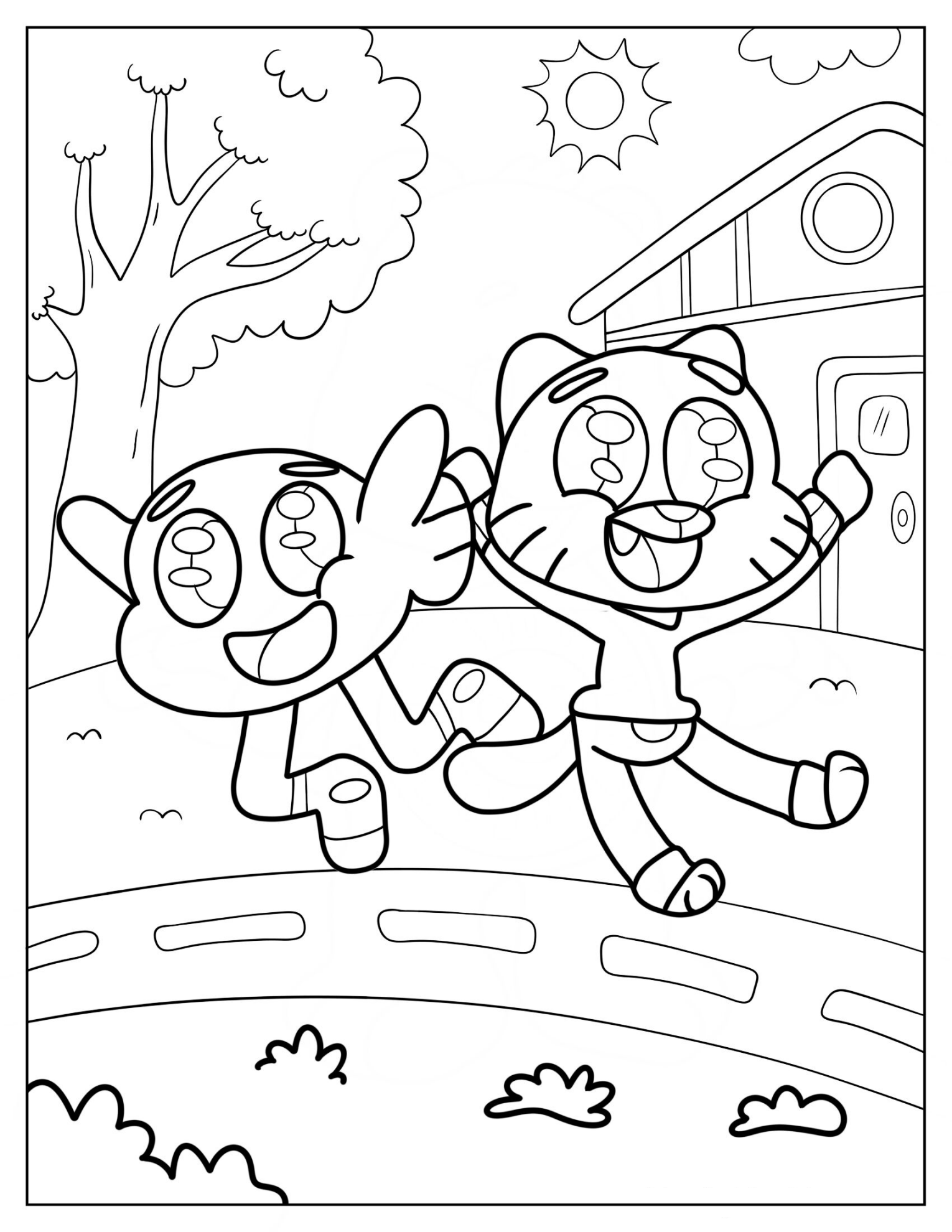 Gumball And Darwin Jumping For Joy Coloring Page