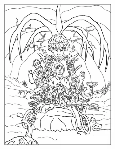 Detailed Stranger Things Coloring Sheet For Adults