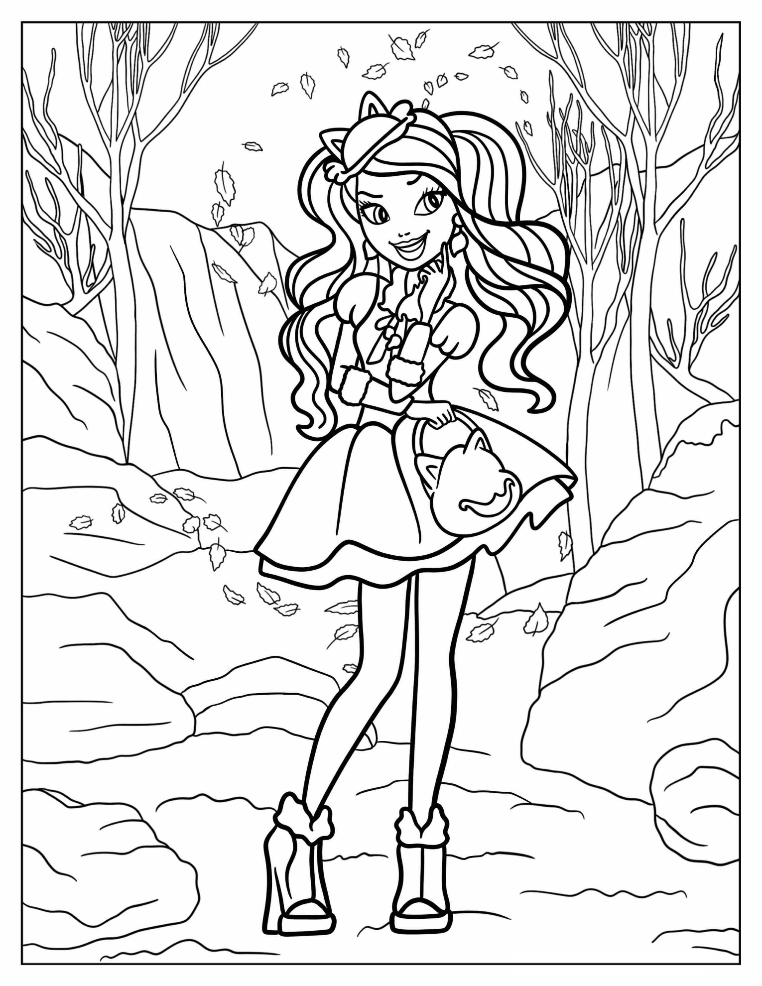 Smiling Kitty Cheshire In Alice In Wonderland Coloring Page For Kids