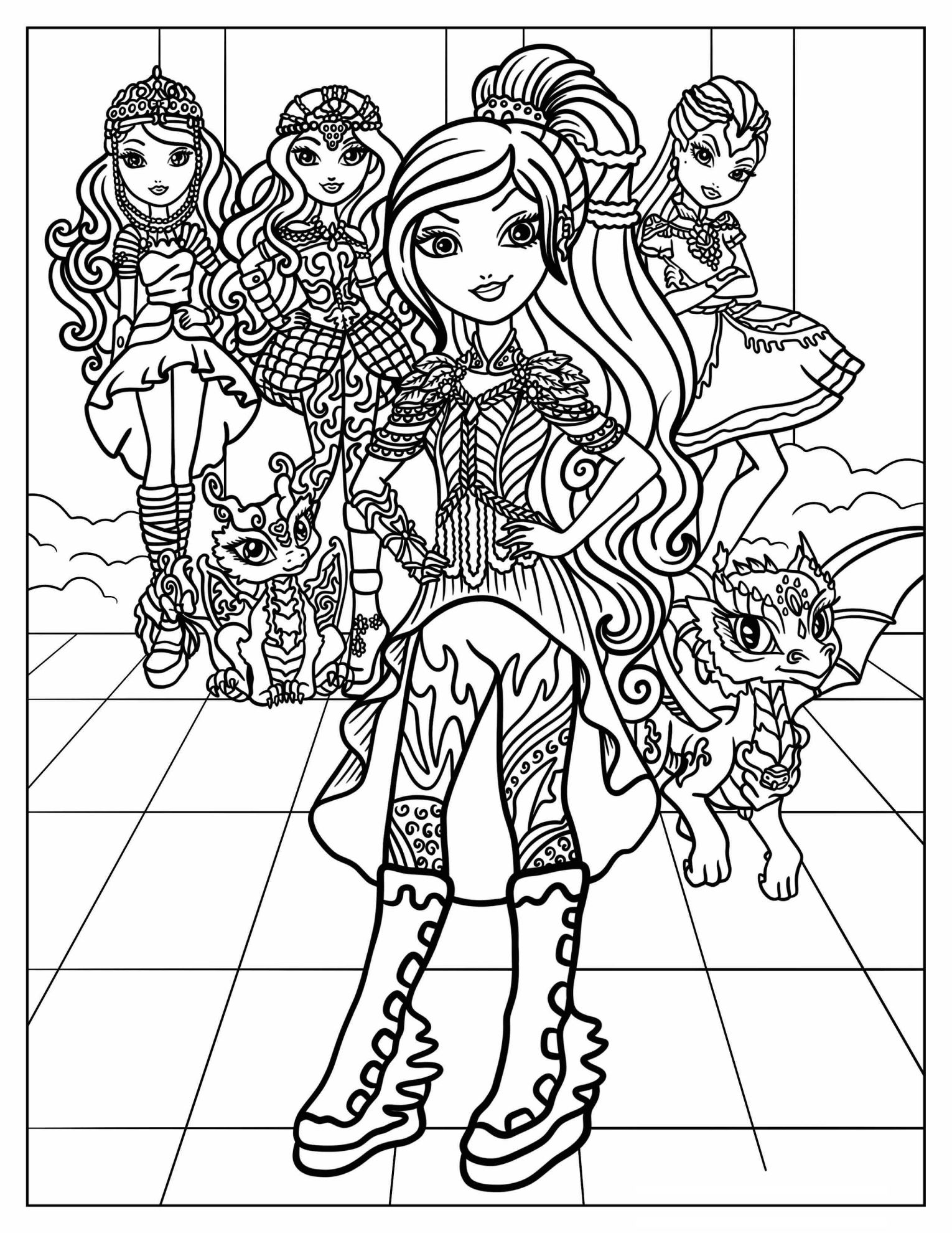 Ever After High Raven Queen, Apple White, And Darling Charming With Dragons