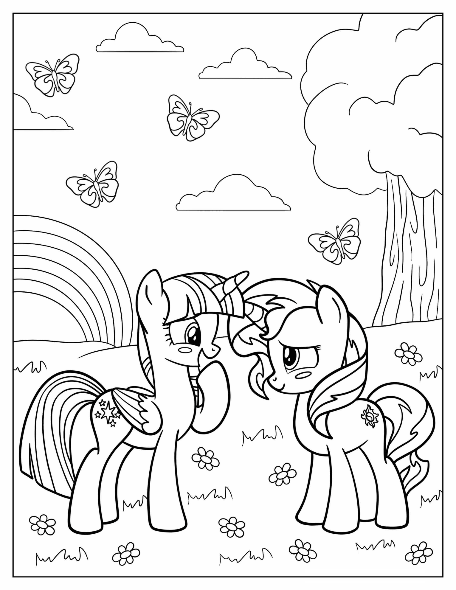 Sunset Shimmer And Twilight Sparkle In A Flower Field