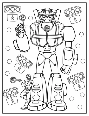 Kawaii Heatwave Rescue Bots Holding Stop Signs Coloring Page