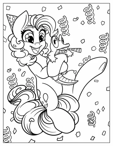 Birthday Girl Pinkie Pie Hugging A Lizard Coloring Page
