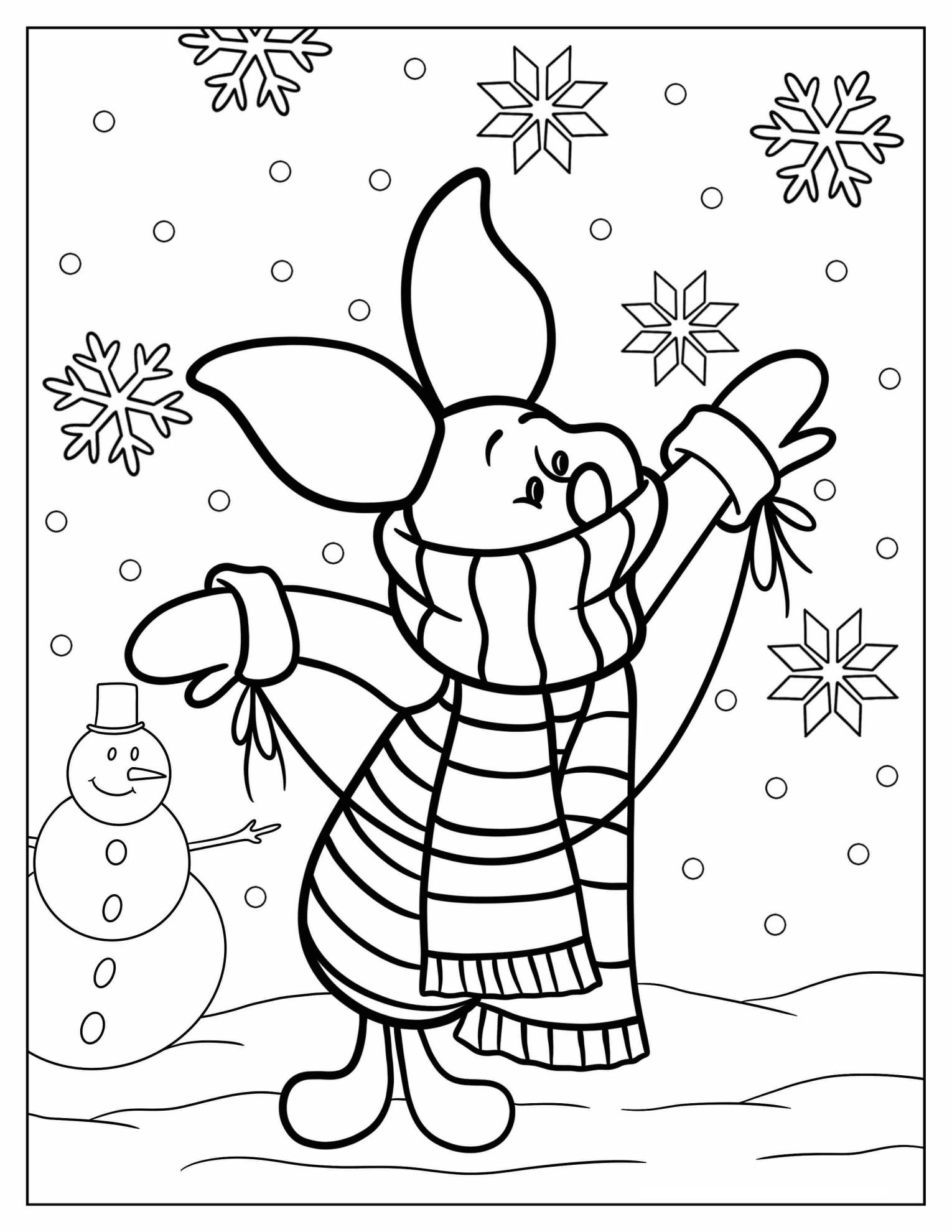 Piglet Wearing A Scarf in Winter Coloring Sheet